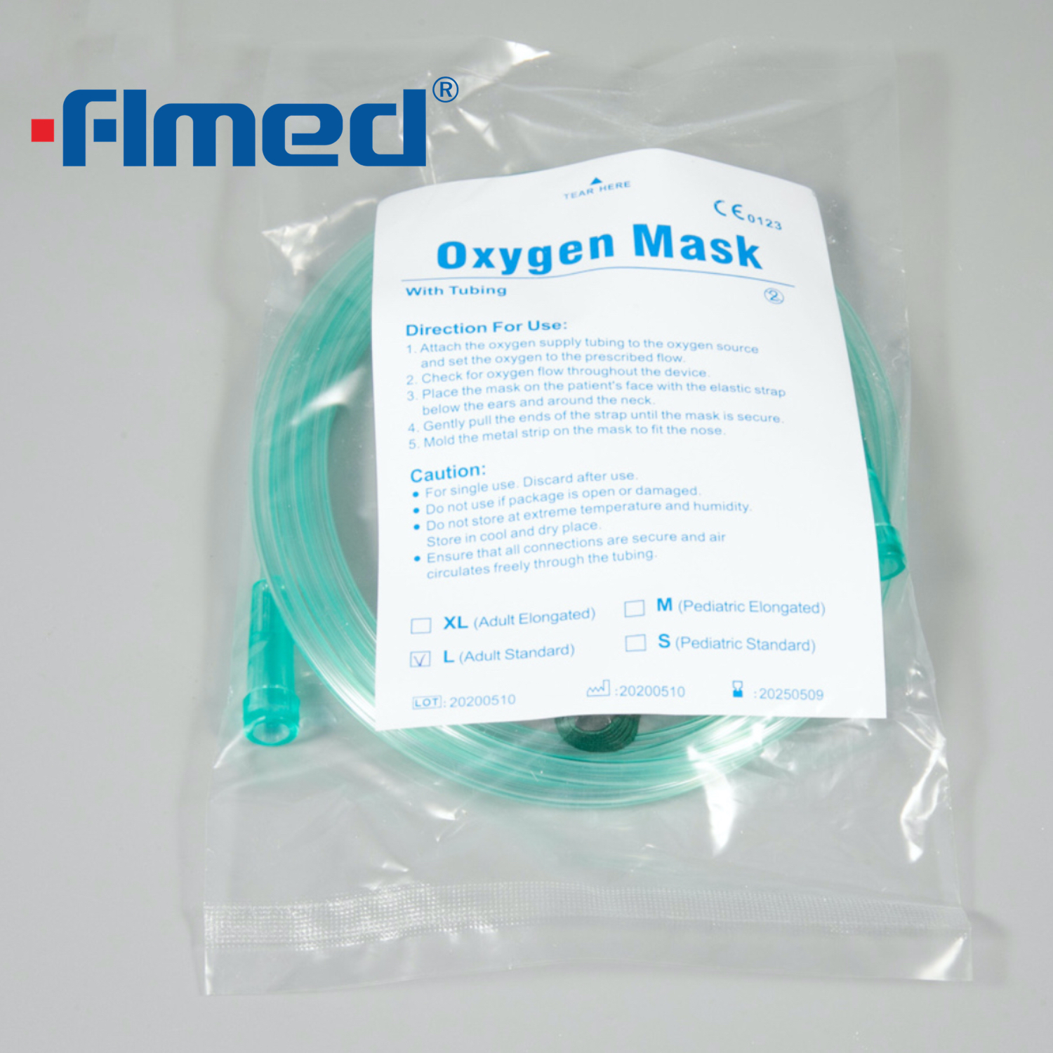 Máscara de oxigênio descartável para adultos, alta concentração, 7 'de tubulação