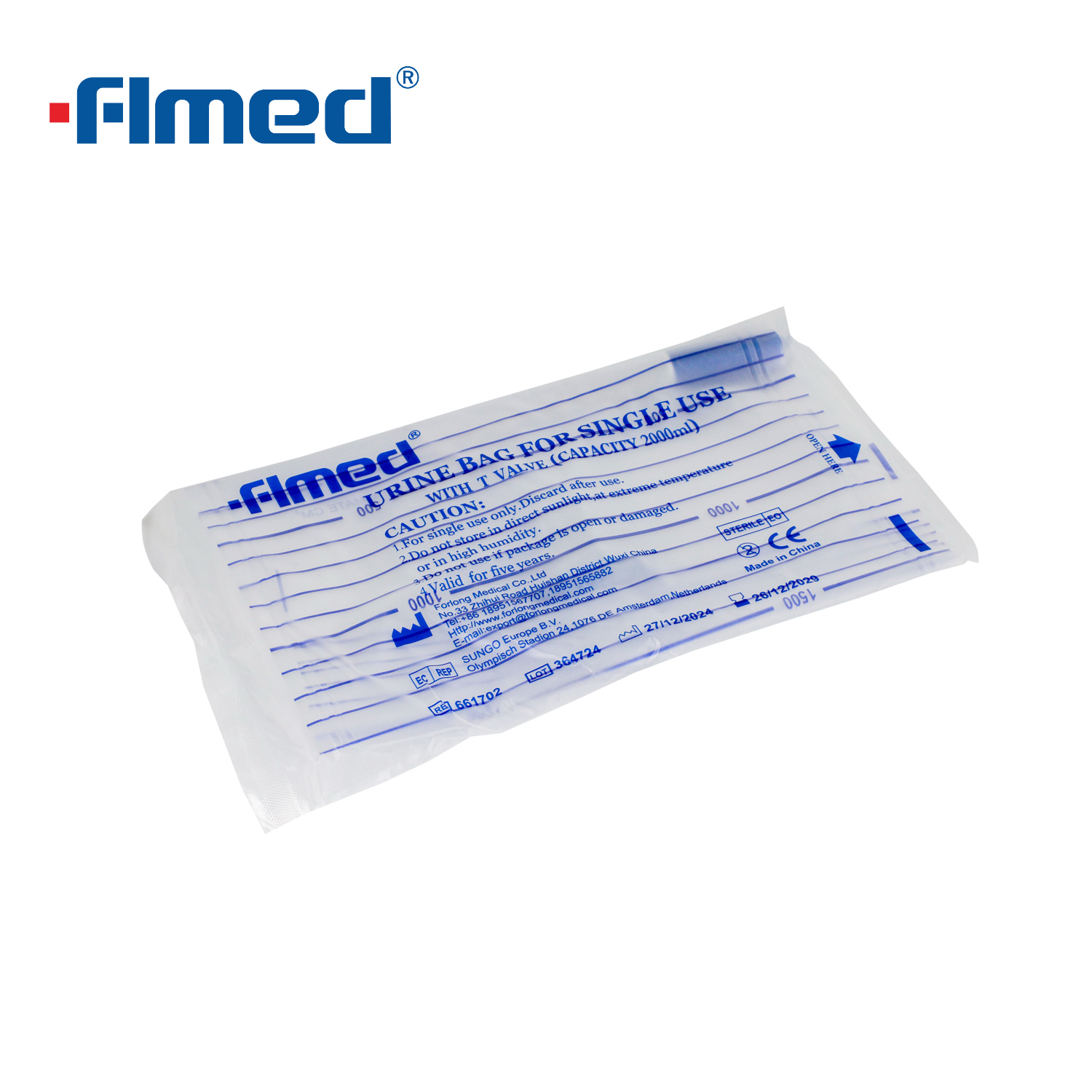 Saco de urina econômico 2000ml com válvula pull-push de saída