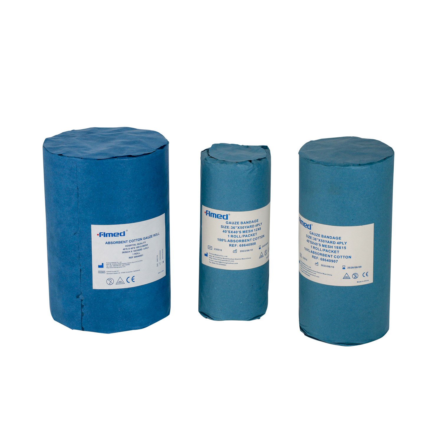 Rolo de gaze de algodão absorvente médico branqueado
