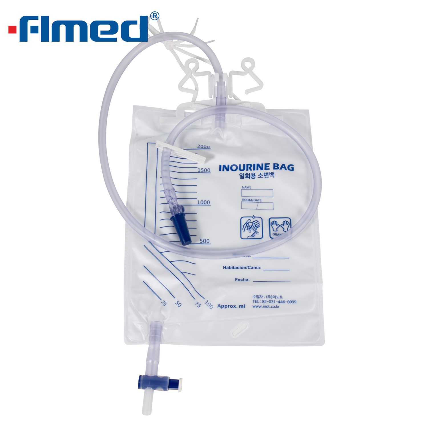 Bolsa médica para drenagem urinária com dispositivo anti-refluxo 2000Ml